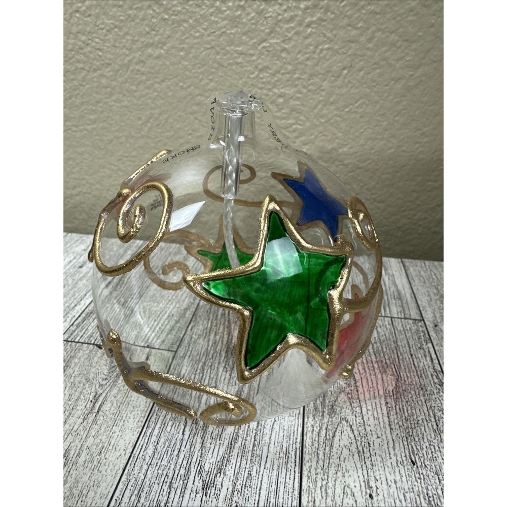 Lamplight Farms‎ Multicolor Star Design Small Glass Oil Table Lamp 4 1/2" Tall